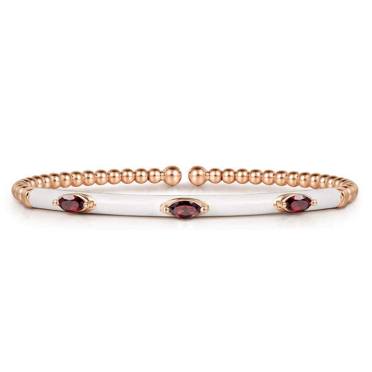 Enamel - 14K Rose Gold Bujukan Garnet Split Bangle with White Enamel - Shot 1
