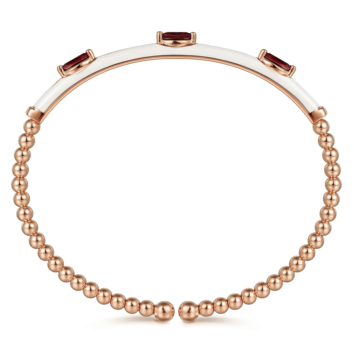 Enamel - 14K Rose Gold Bujukan Garnet Split Bangle with White Enamel - Shot 3