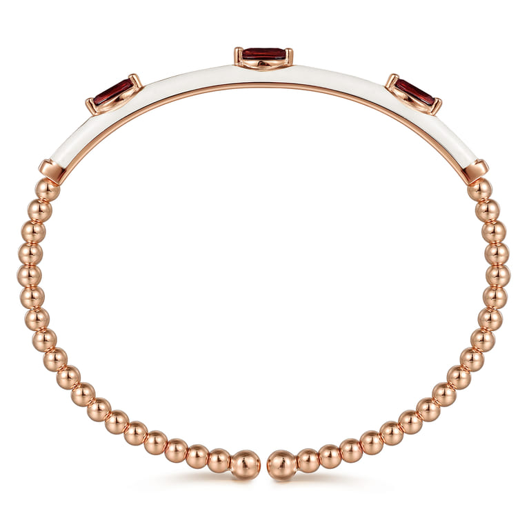 Enamel - 14K Rose Gold Bujukan Garnet Split Bangle with White Enamel - Shot 3