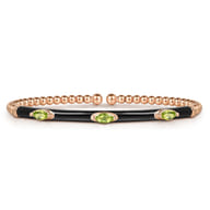 Enamel - 14K Rose Gold Bujukan Peridot Split Bangle with Black Enamel