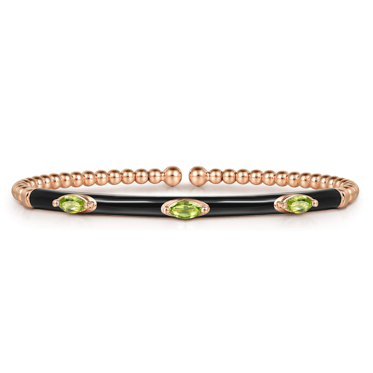 Enamel - 14K Rose Gold Bujukan Peridot Split Bangle with Black Enamel - Shot 1