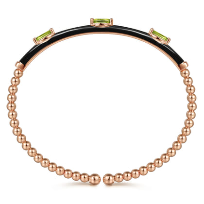 Enamel - 14K Rose Gold Bujukan Peridot Split Bangle with Black Enamel