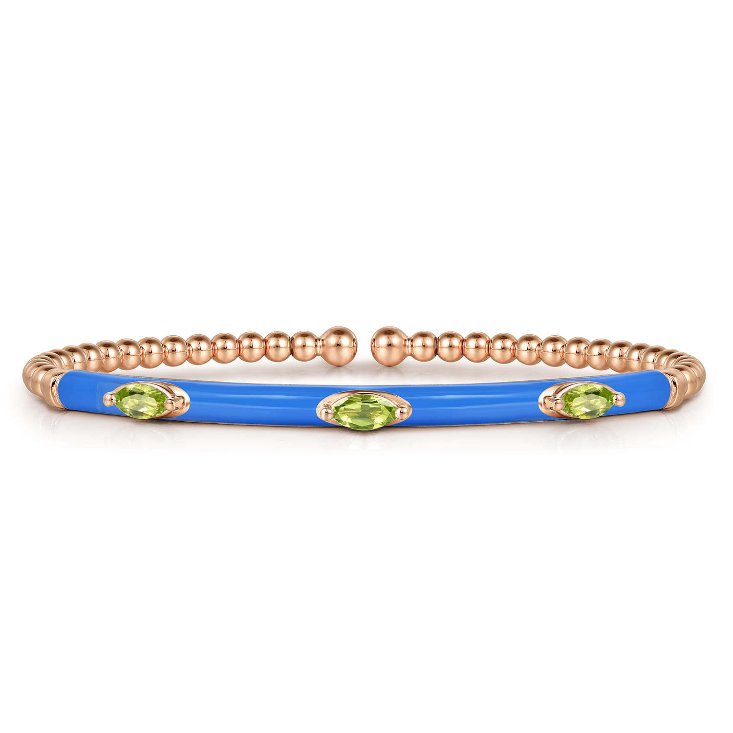 Enamel - 14K Rose Gold Bujukan Peridot Split Bangle with Blue Enamel - Shot 1
