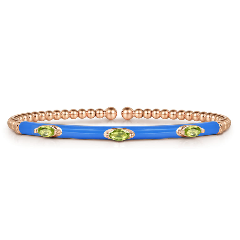 Enamel - 14K Rose Gold Bujukan Peridot Split Bangle with Blue Enamel - Shot 1