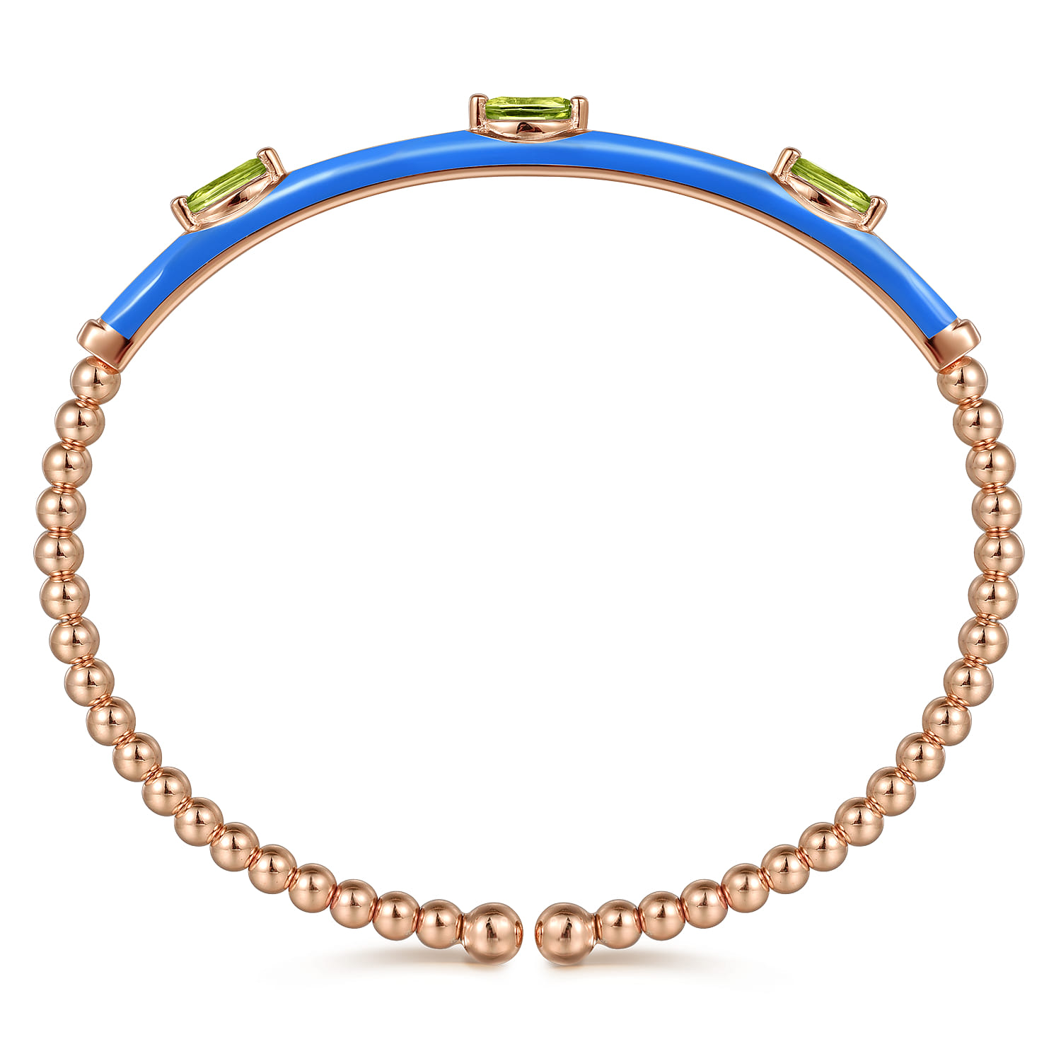Enamel - 14K Rose Gold Bujukan Peridot Split Bangle with Blue Enamel - Shot 3