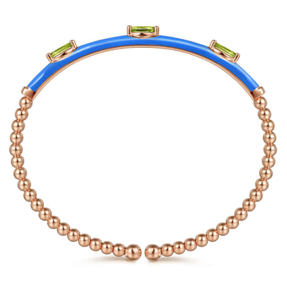 Enamel - 14K Rose Gold Bujukan Peridot Split Bangle with Blue Enamel