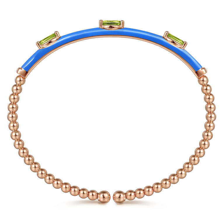 Enamel - 14K Rose Gold Bujukan Peridot Split Bangle with Blue Enamel - Shot 3