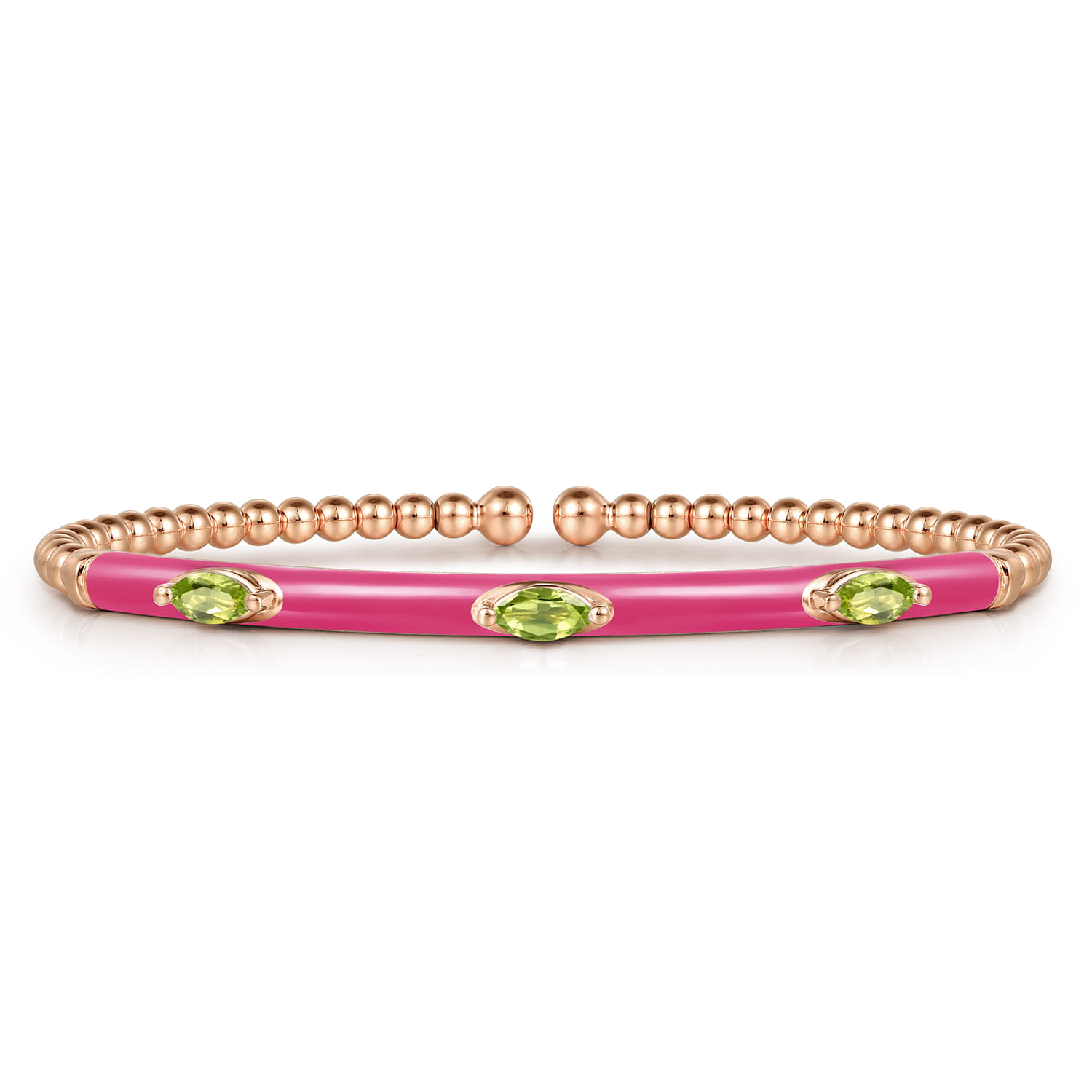 Enamel - 14K Rose Gold Bujukan Peridot Split Bangle with Fuchsia Enamel - Shot 1