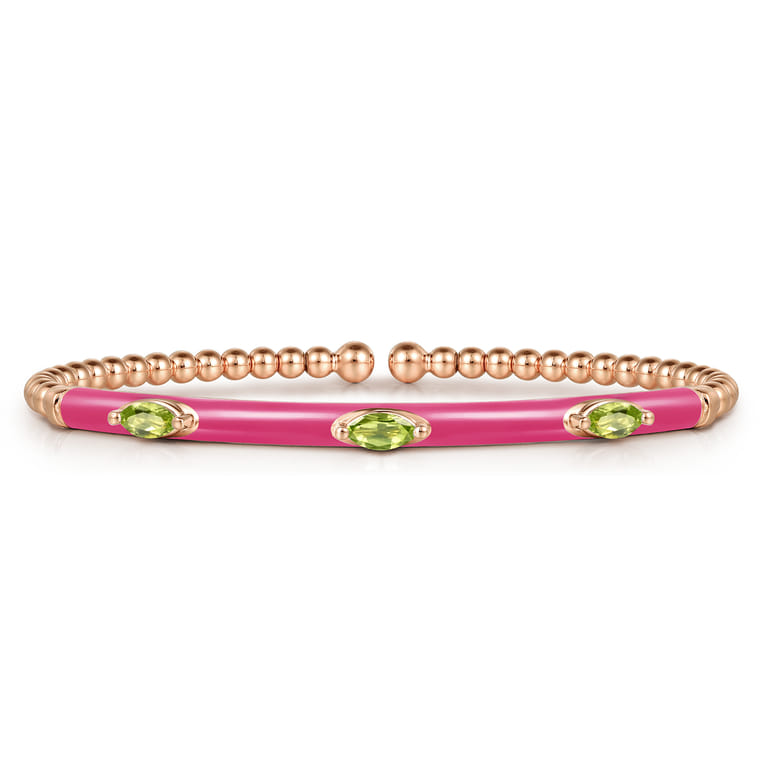 Enamel - 14K Rose Gold Bujukan Peridot Split Bangle with Fuchsia Enamel - Shot 1