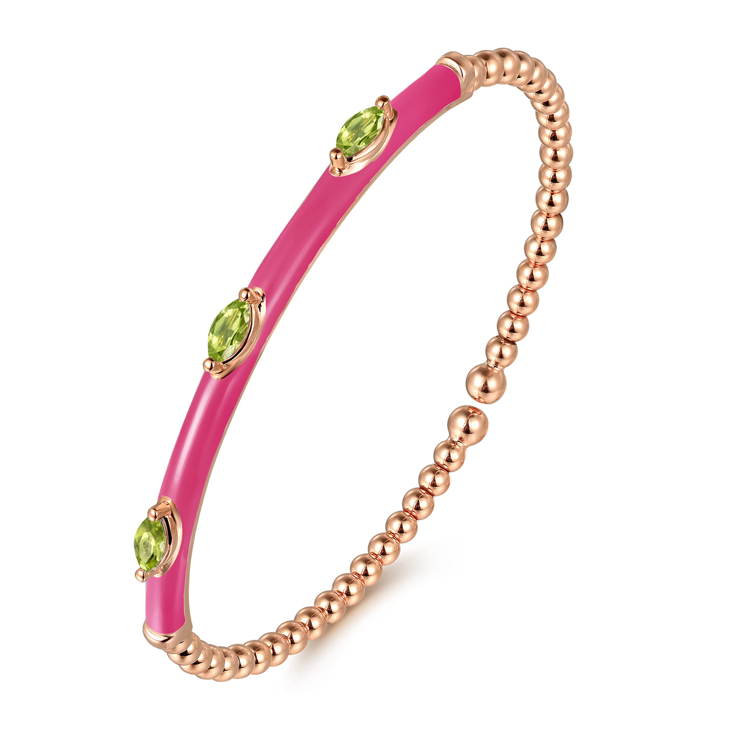 Enamel - 14K Rose Gold Bujukan Peridot Split Bangle with Fuchsia Enamel - Shot 2