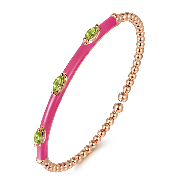 Enamel - 14K Rose Gold Bujukan Peridot Split Bangle with Fuchsia Enamel - Shot 2