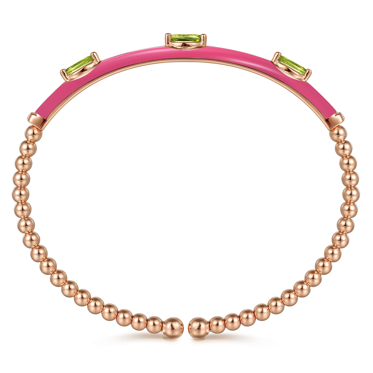 Enamel - 14K Rose Gold Bujukan Peridot Split Bangle with Fuchsia Enamel - Shot 3