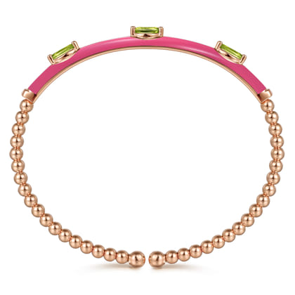 Enamel - 14K Rose Gold Bujukan Peridot Split Bangle with Fuchsia Enamel