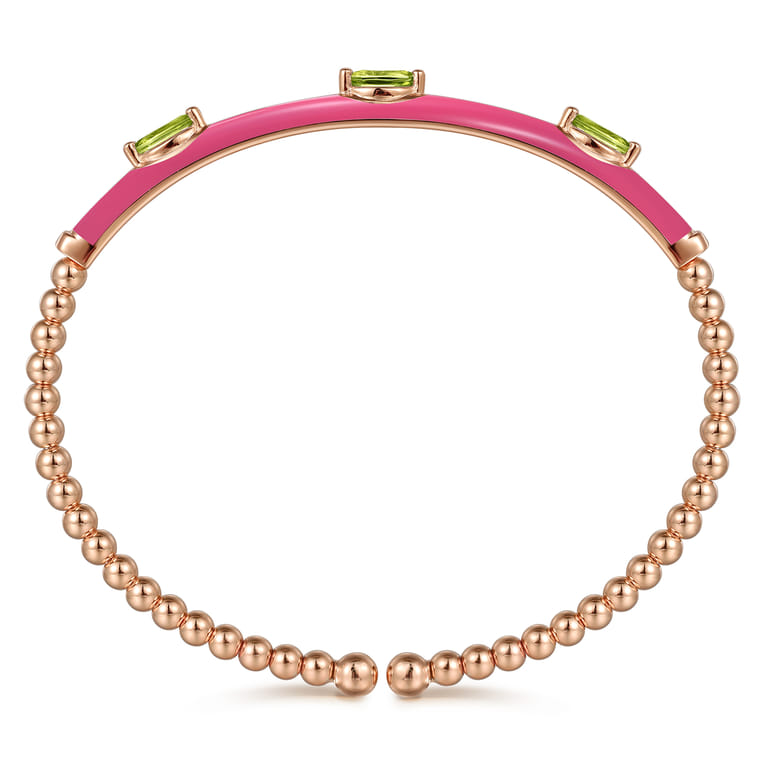 Enamel - 14K Rose Gold Bujukan Peridot Split Bangle with Fuchsia Enamel - Shot 3