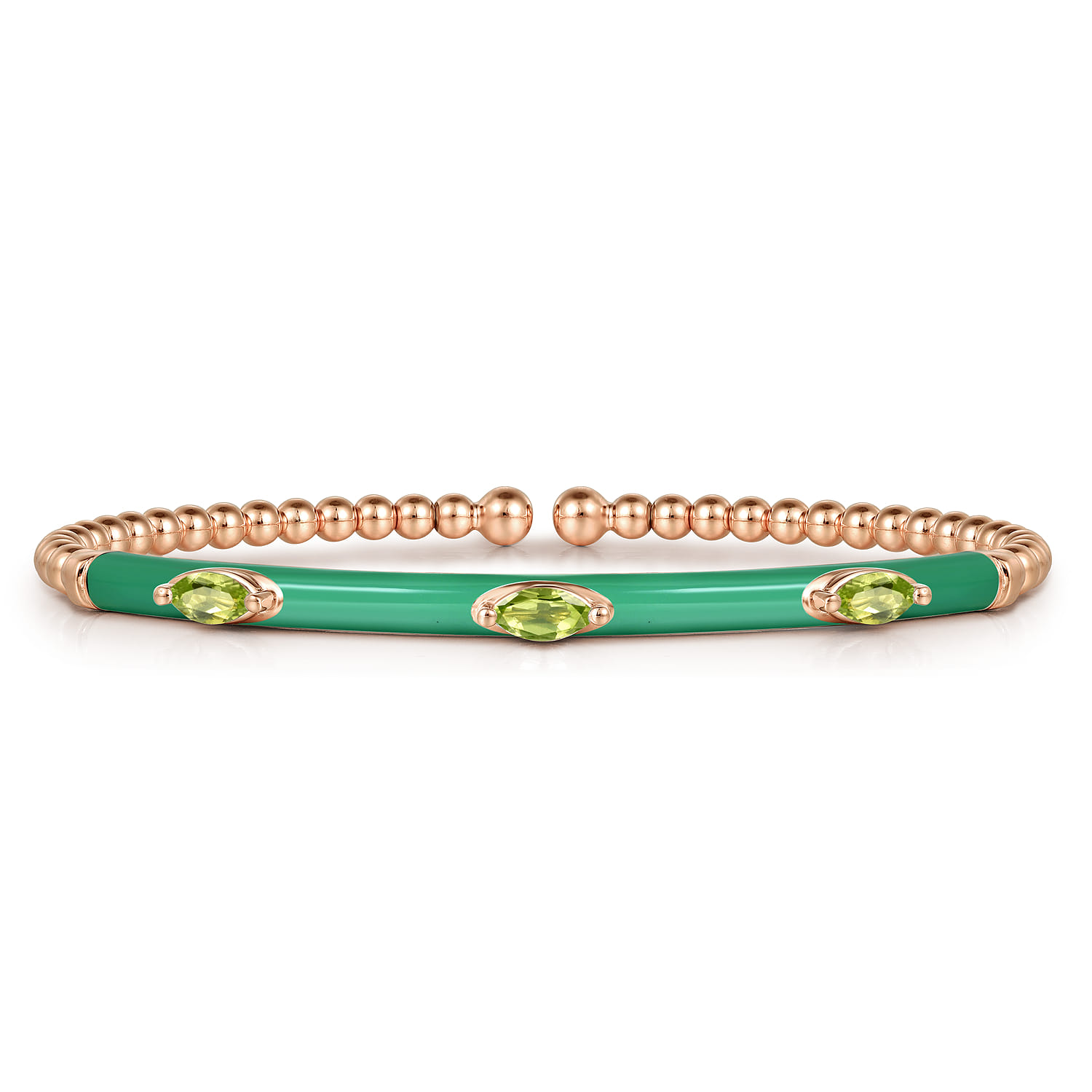 Enamel - 14K Rose Gold Bujukan Peridot Split Bangle with Mint Green Enamel - Shot 1