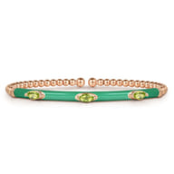 Enamel - 14K Rose Gold Bujukan Peridot Split Bangle with Mint Green Enamel