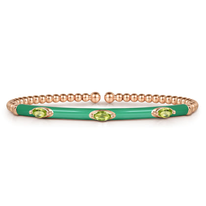 Enamel - 14K Rose Gold Bujukan Peridot Split Bangle with Mint Green Enamel