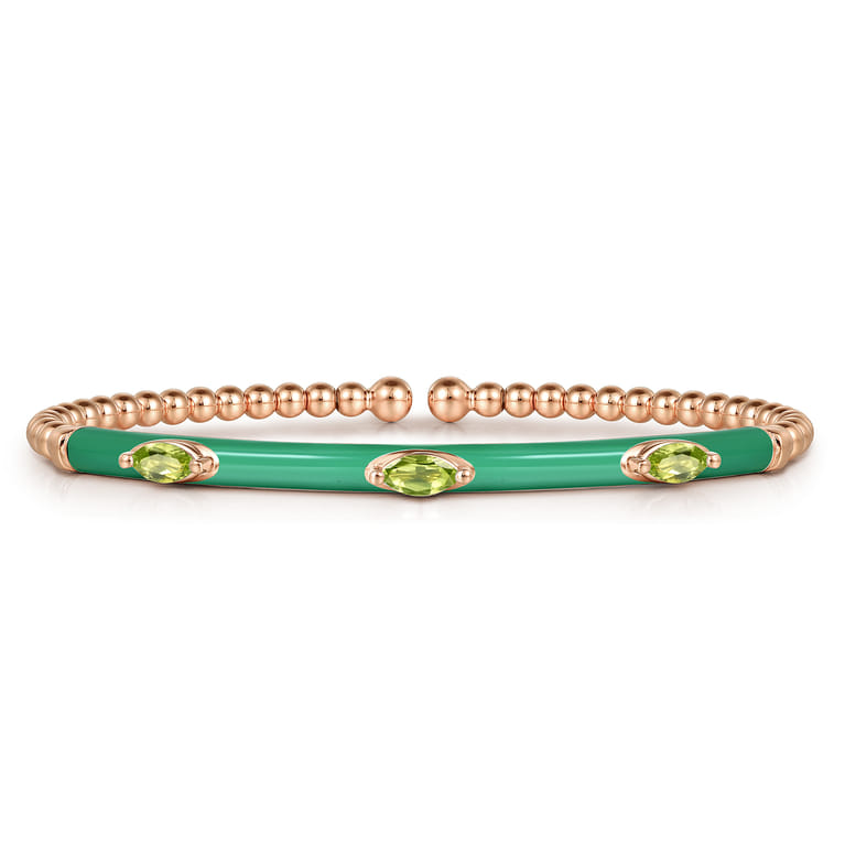Enamel - 14K Rose Gold Bujukan Peridot Split Bangle with Mint Green Enamel - Shot 1