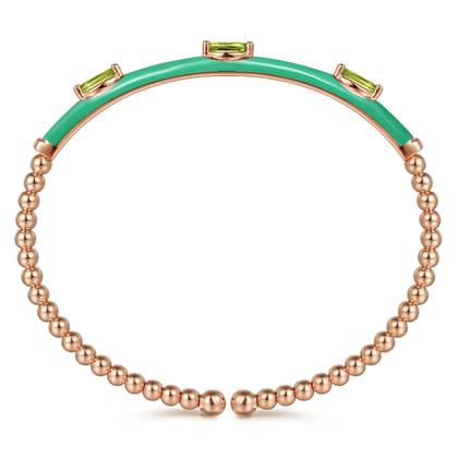 Enamel - 14K Rose Gold Bujukan Peridot Split Bangle with Mint Green Enamel
