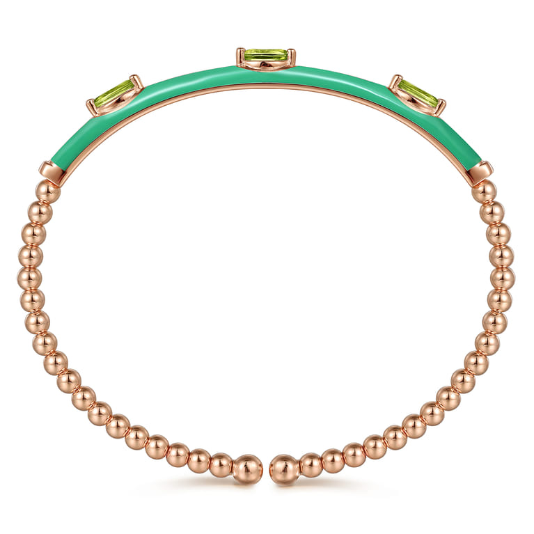 Enamel - 14K Rose Gold Bujukan Peridot Split Bangle with Mint Green Enamel - Shot 3