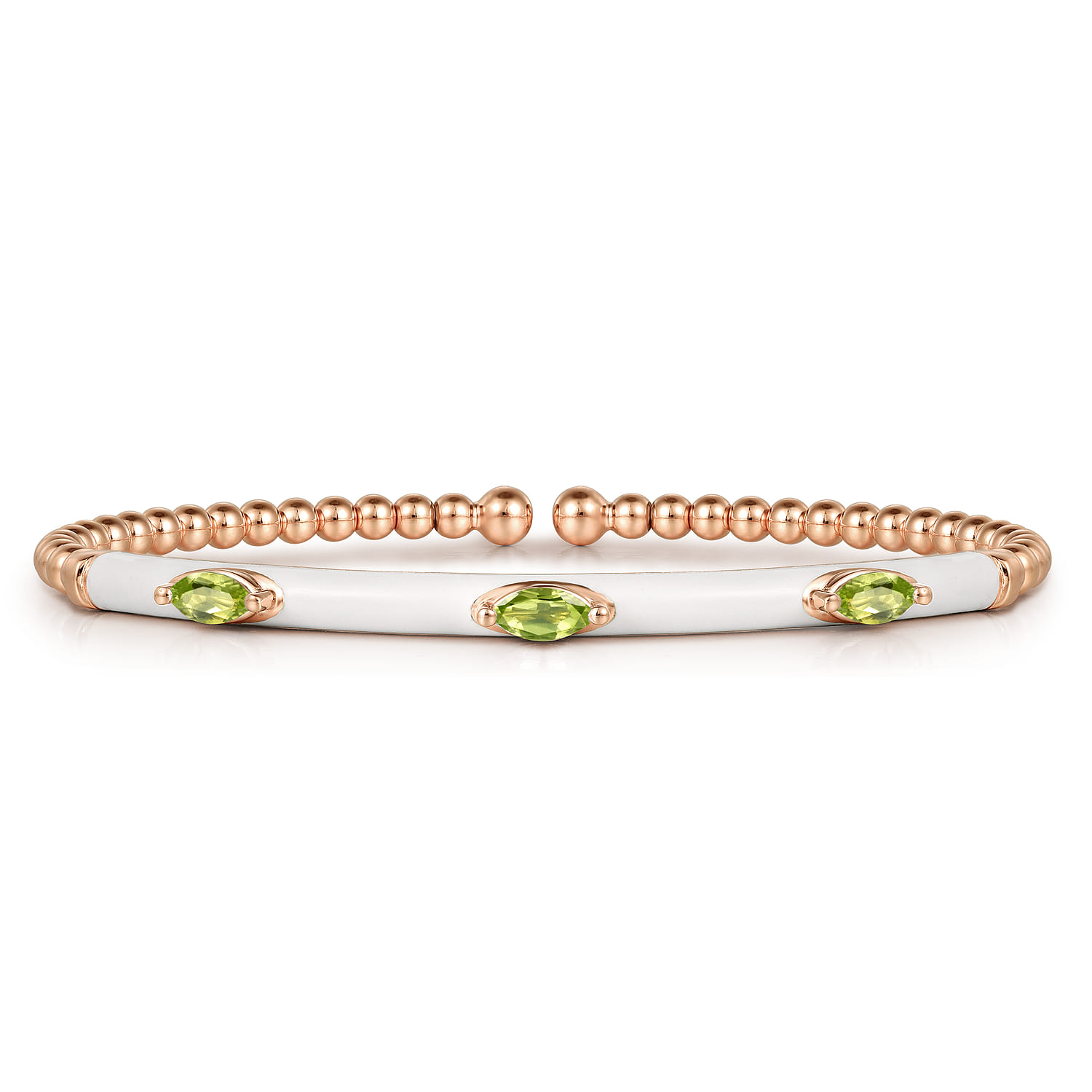Enamel - 14K Rose Gold Bujukan Peridot Split Bangle with White Enamel - Shot 1