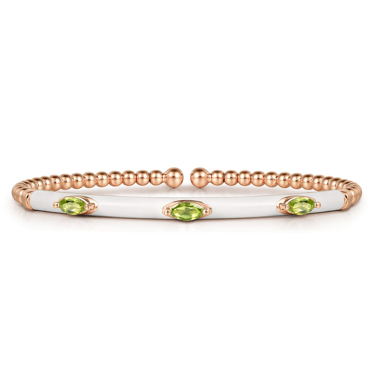 Enamel - 14K Rose Gold Bujukan Peridot Split Bangle with White Enamel - Shot 1