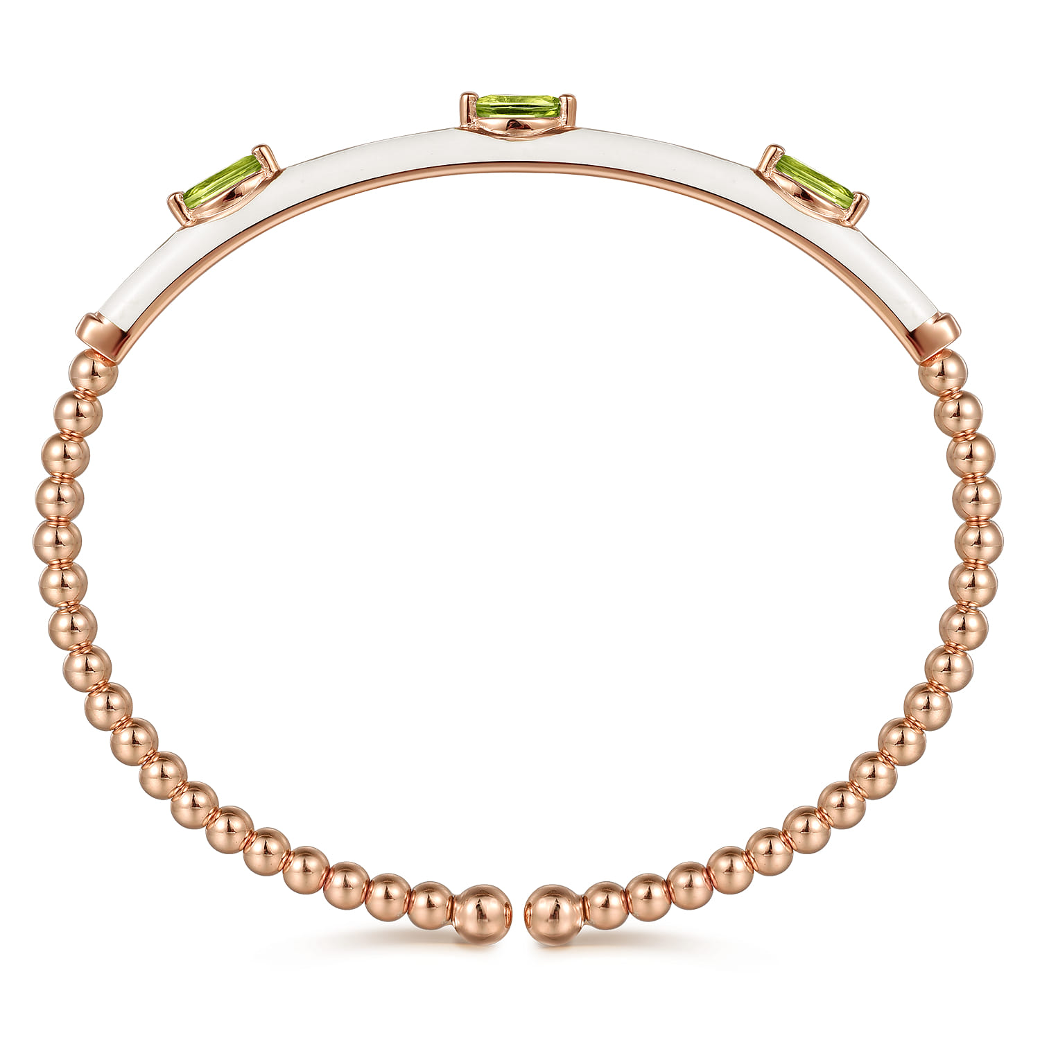Enamel - 14K Rose Gold Bujukan Peridot Split Bangle with White Enamel - Shot 3