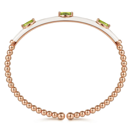 Enamel - 14K Rose Gold Bujukan Peridot Split Bangle with White Enamel