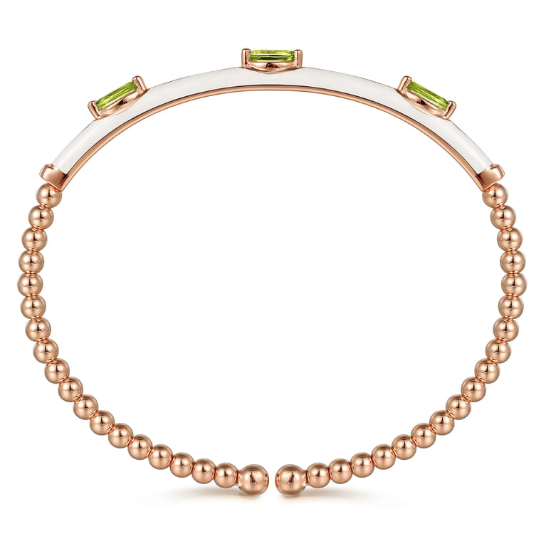 Enamel - 14K Rose Gold Bujukan Peridot Split Bangle with White Enamel - Shot 3