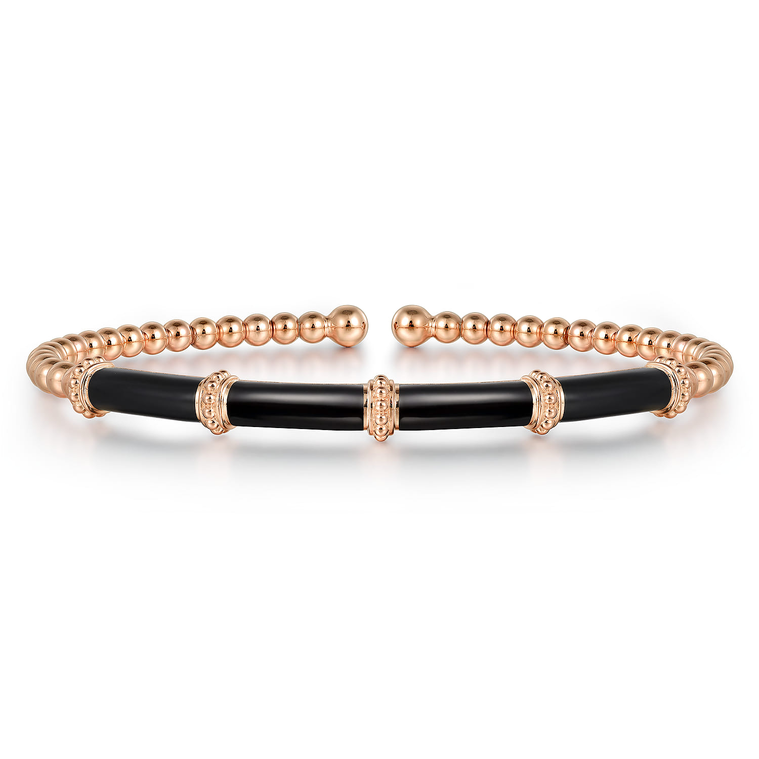 Enamel - 14K Rose Gold Bujukan and Bar Split Bangle with Black Enamel - Shot 1