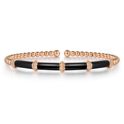 Enamel - 14K Rose Gold Bujukan and Bar Split Bangle with Black Enamel