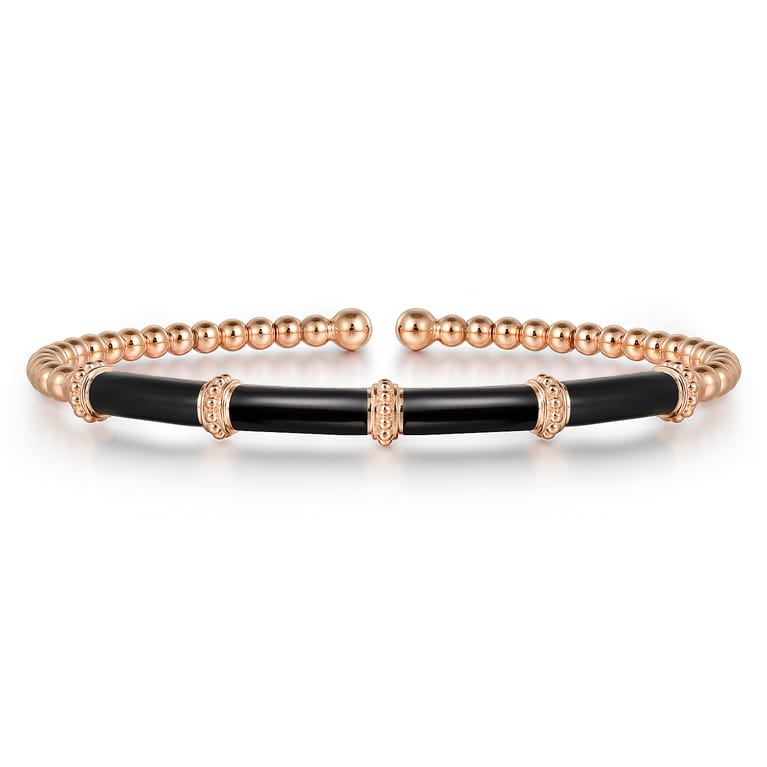 Enamel - 14K Rose Gold Bujukan and Bar Split Bangle with Black Enamel - Shot 1