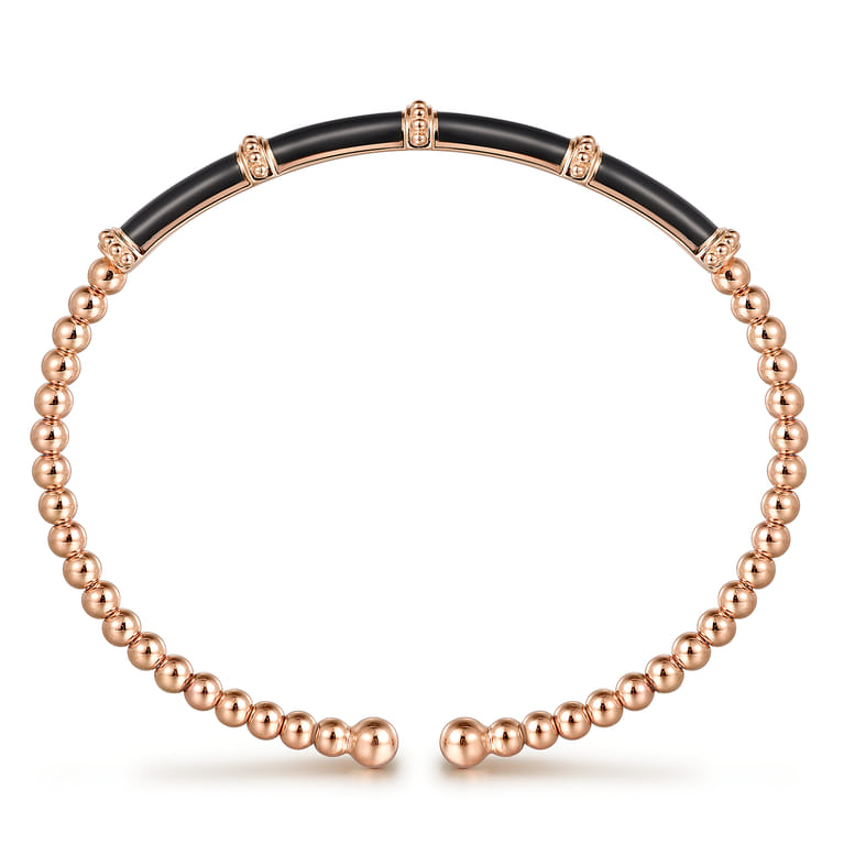 Enamel - 14K Rose Gold Bujukan and Bar Split Bangle with Black Enamel - Shot 3