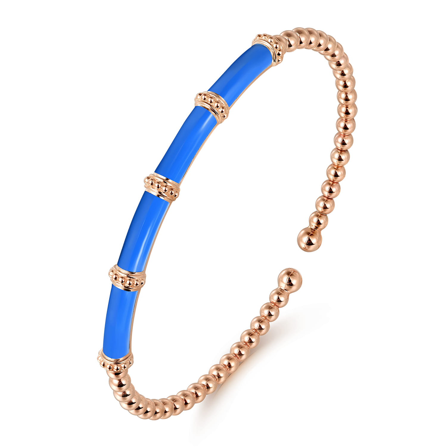 Enamel - 14K Rose Gold Bujukan and Bar Split Bangle with Blue Enamel - Shot 2