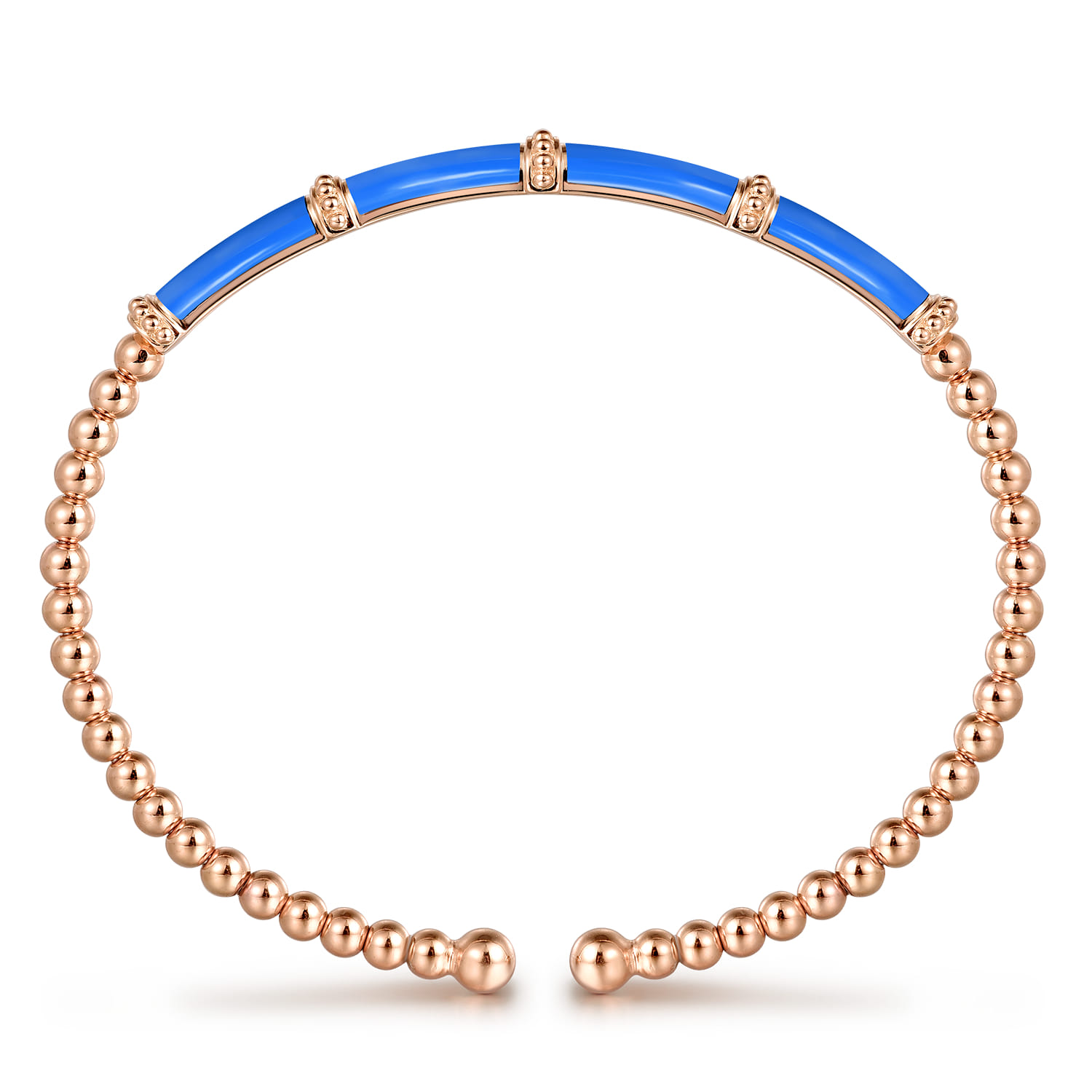 Enamel - 14K Rose Gold Bujukan and Bar Split Bangle with Blue Enamel - Shot 3
