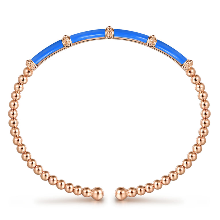 Enamel - 14K Rose Gold Bujukan and Bar Split Bangle with Blue Enamel - Shot 3