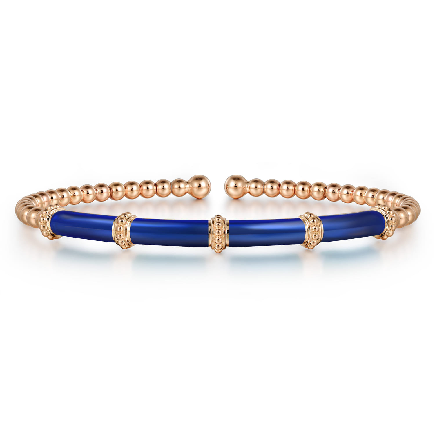 Enamel - 14K Rose Gold Bujukan and Bar Split Bangle with Chrome Blue Enamel - Shot 1