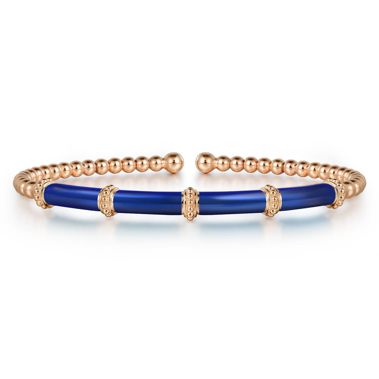 Enamel - 14K Rose Gold Bujukan and Bar Split Bangle with Chrome Blue Enamel - Shot 1
