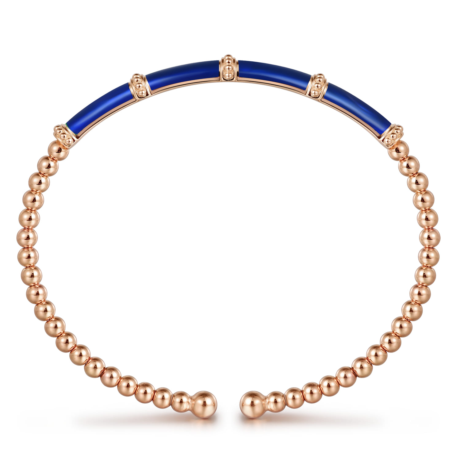 Enamel - 14K Rose Gold Bujukan and Bar Split Bangle with Chrome Blue Enamel - Shot 3