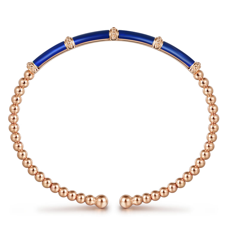 Enamel - 14K Rose Gold Bujukan and Bar Split Bangle with Chrome Blue Enamel - Shot 3