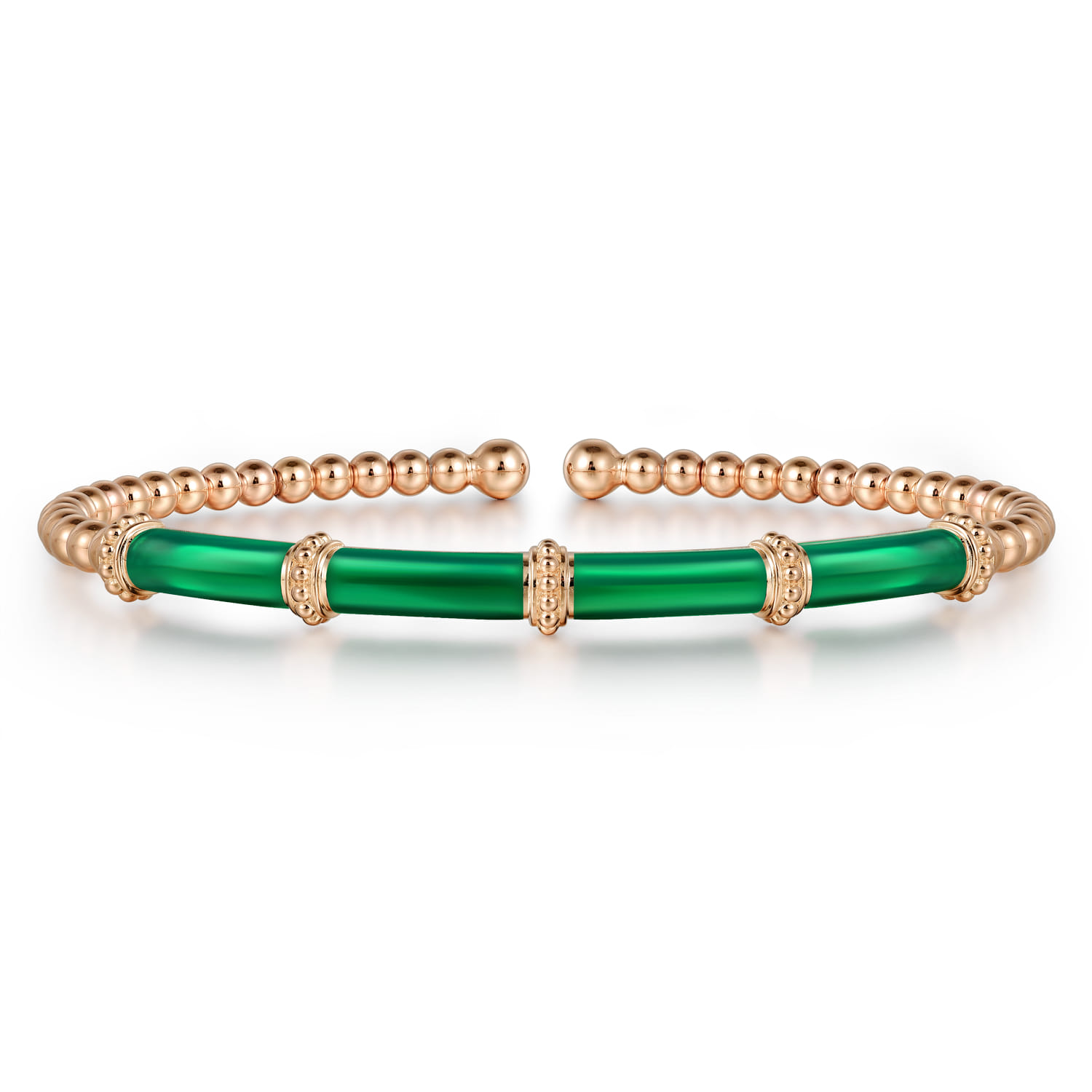Enamel - 14K Rose Gold Bujukan and Bar Split Bangle with Chrome Green Enamel - Shot 1