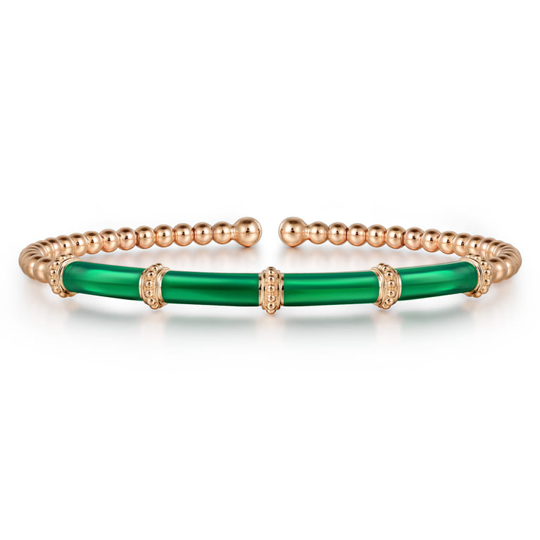 Enamel - 14K Rose Gold Bujukan and Bar Split Bangle with Chrome Green Enamel - Shot 1