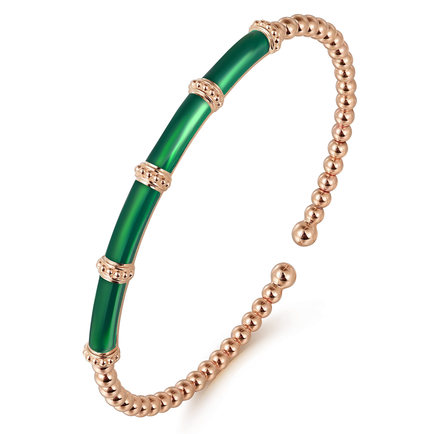 Enamel - 14K Rose Gold Bujukan and Bar Split Bangle with Chrome Green Enamel - Shot 2