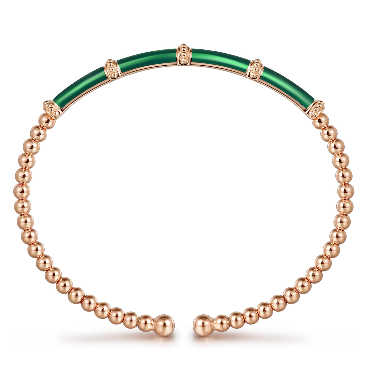 Enamel - 14K Rose Gold Bujukan and Bar Split Bangle with Chrome Green Enamel - Shot 3
