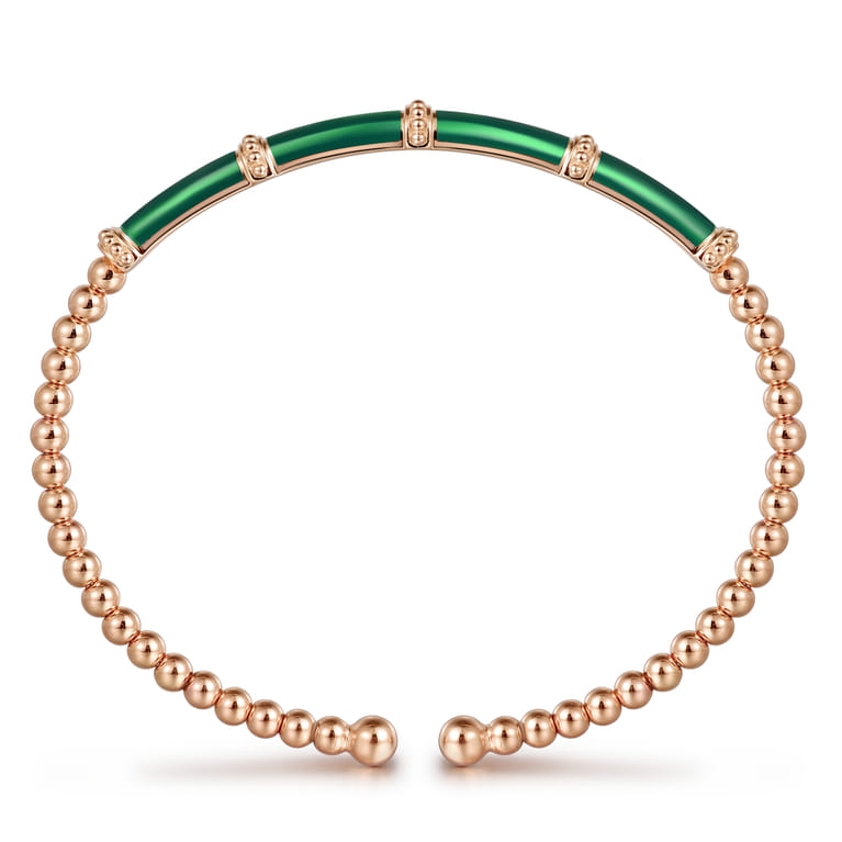 Enamel - 14K Rose Gold Bujukan and Bar Split Bangle with Chrome Green Enamel - Shot 3