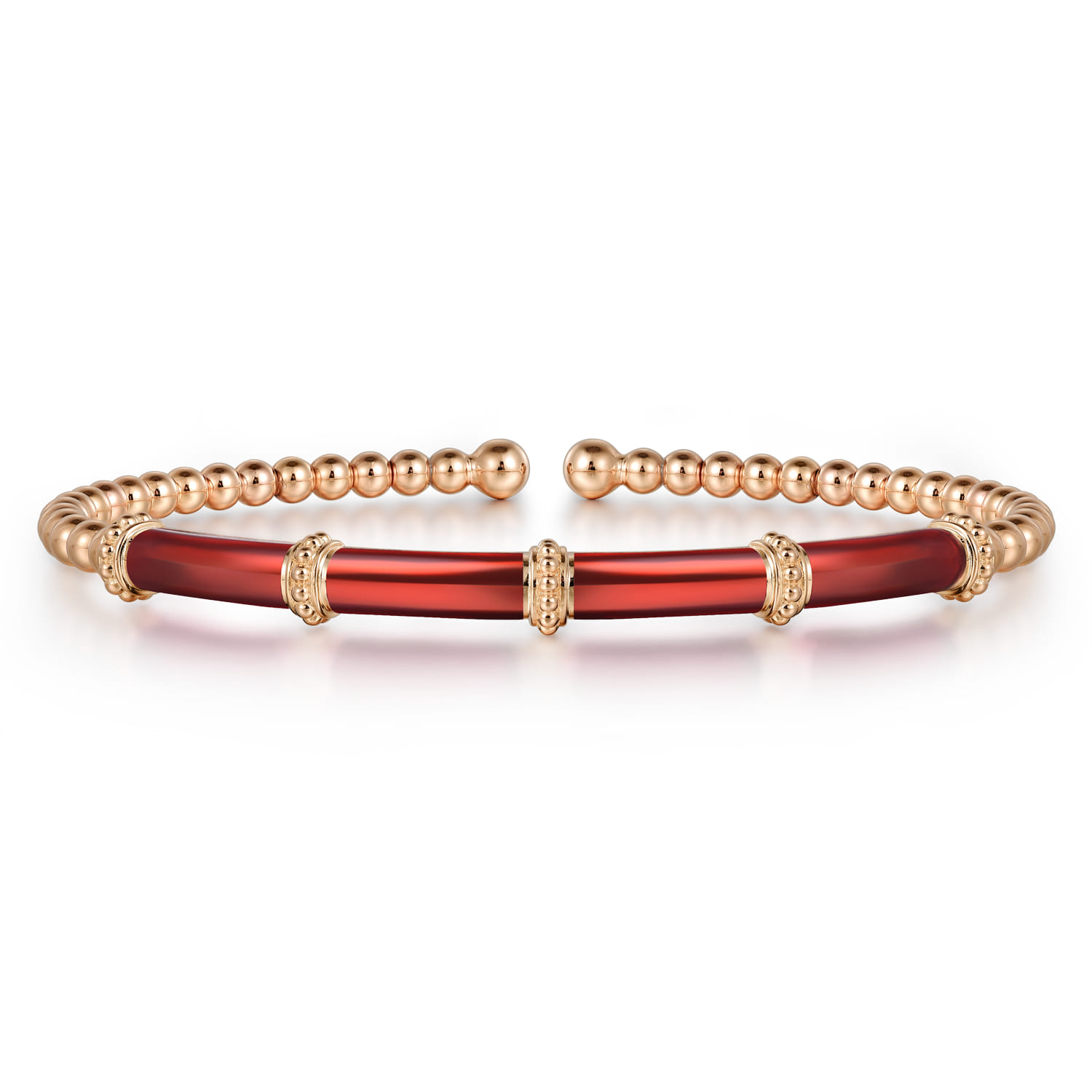 Enamel - 14K Rose Gold Bujukan and Bar Split Bangle with Chrome Red Enamel - Shot 1