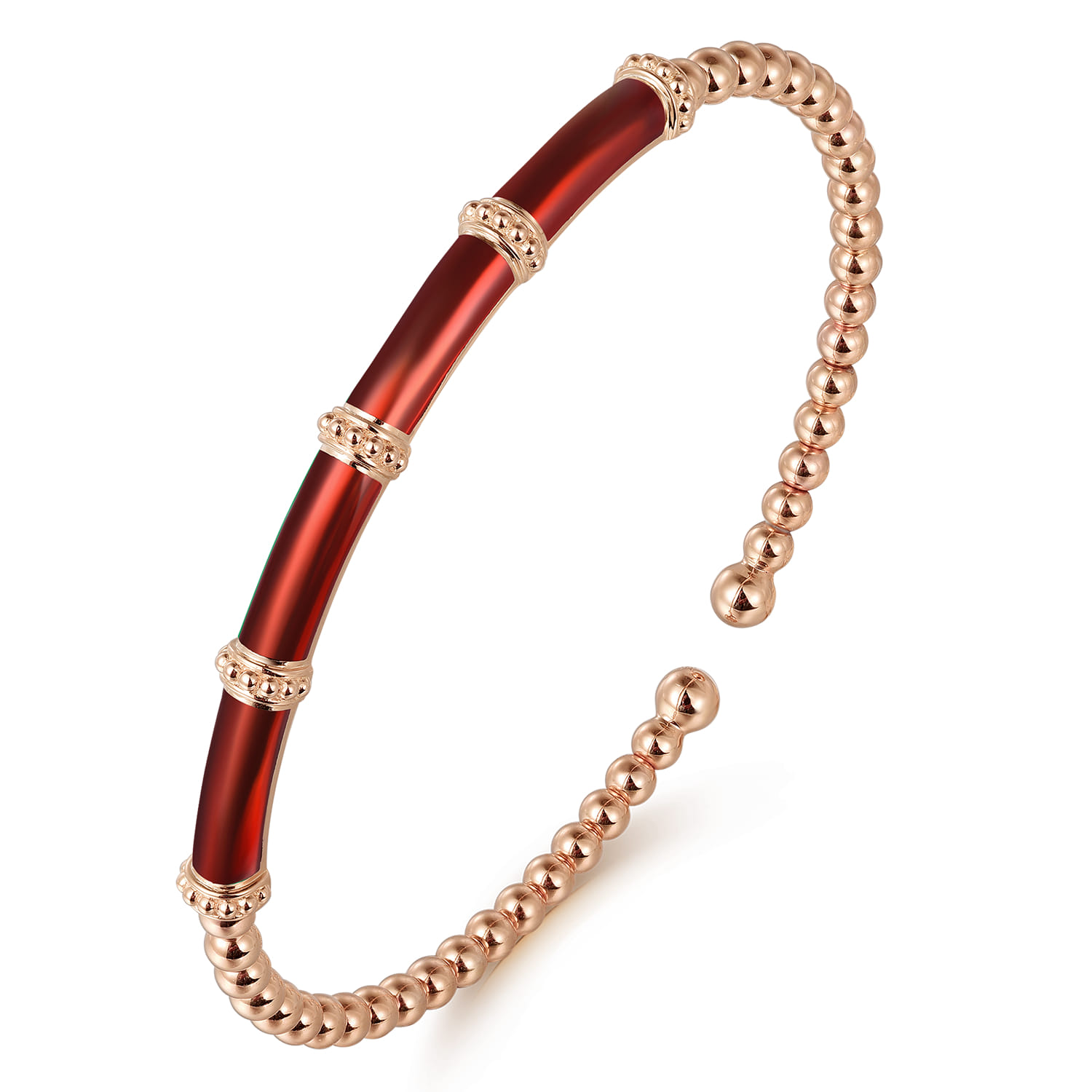 Enamel - 14K Rose Gold Bujukan and Bar Split Bangle with Chrome Red Enamel - Shot 2