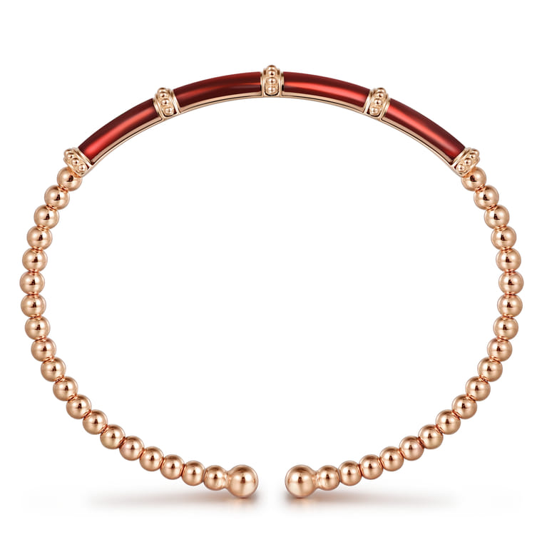 Enamel - 14K Rose Gold Bujukan and Bar Split Bangle with Chrome Red Enamel - Shot 3