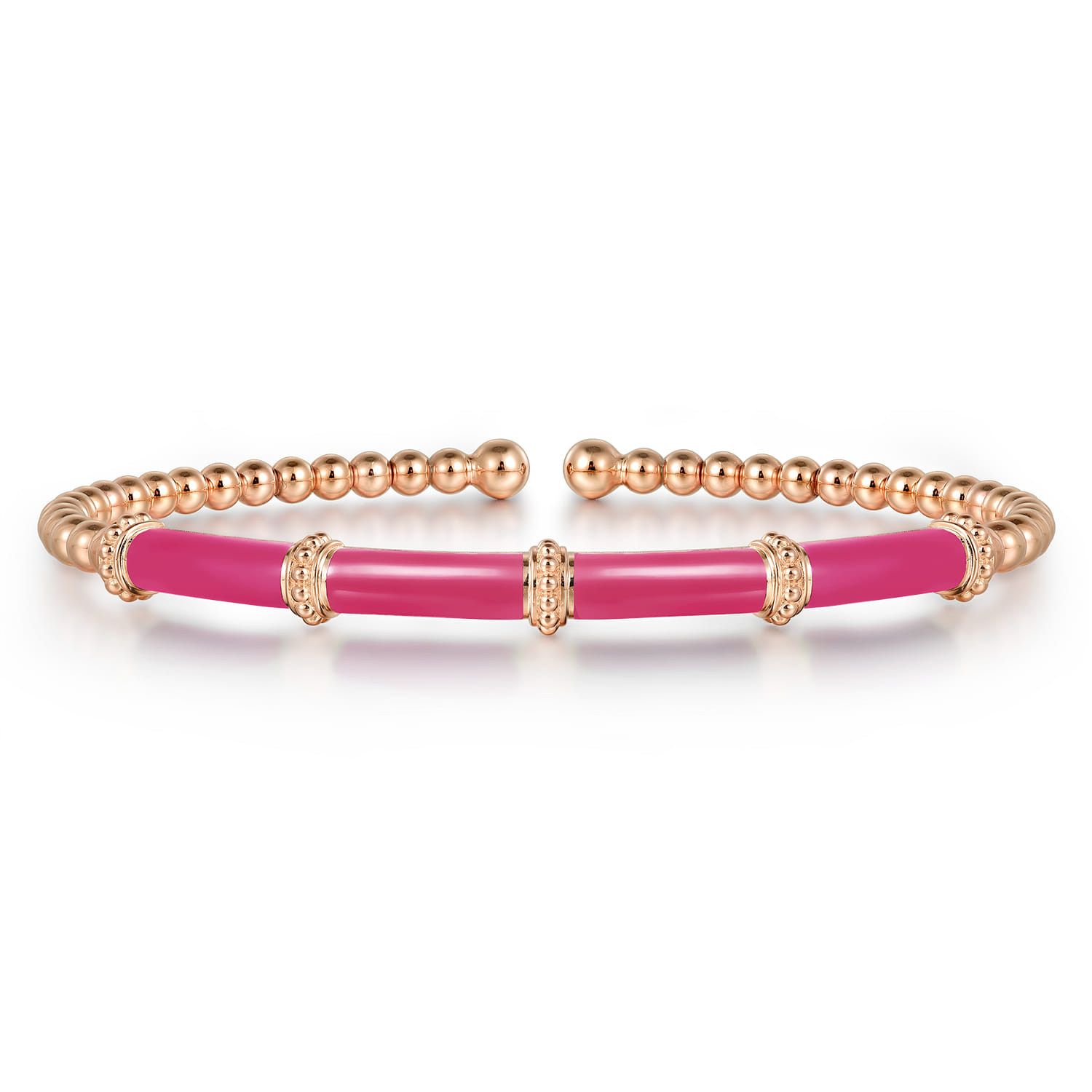 Enamel - 14K Rose Gold Bujukan and Bar Split Bangle with Fuchsia Enamel - Shot 1
