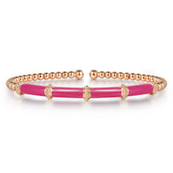 Enamel - 14K Rose Gold Bujukan and Bar Split Bangle with Fuchsia Enamel
